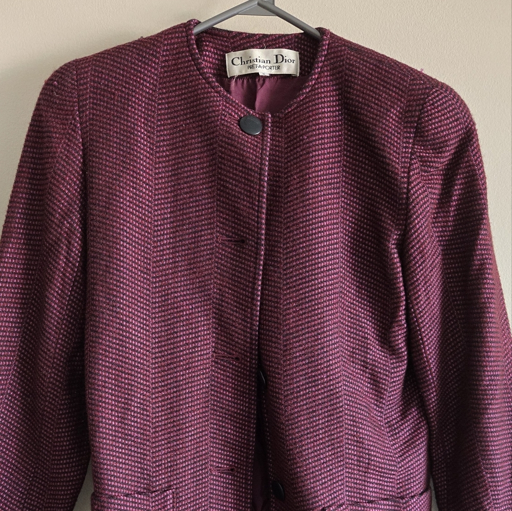 Dior Burgundy Tweed Coat Vintage